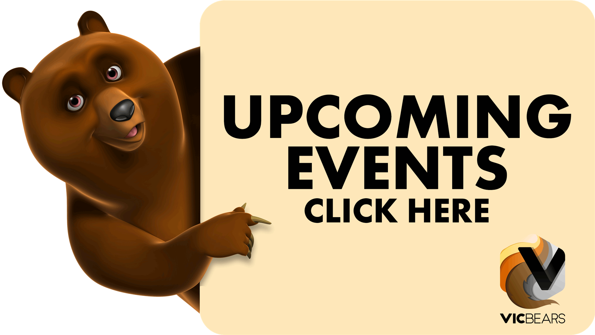 VicBears monthly Den Night events calendar showing upcoming events at The Laird